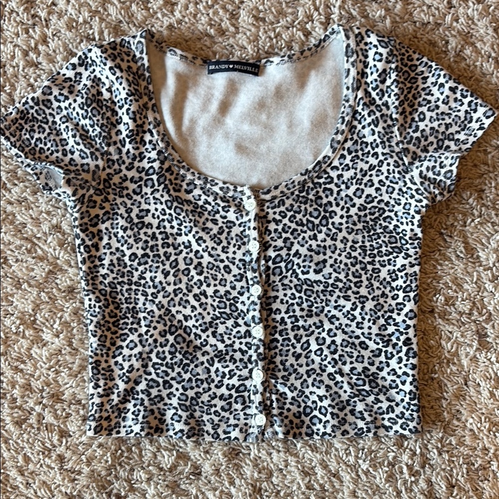 Brandy Melville Black and White Leopard Button Top
